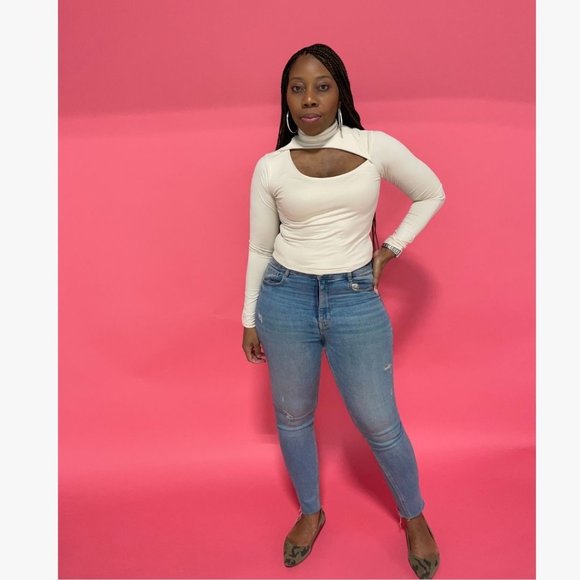 (NWT) Long Sleeve Cut Out Double Layer / Long Crop Top - Vanilla - Picture 6 of 6